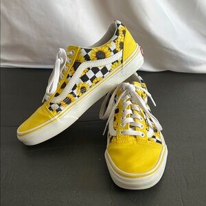 Vans Yellow and Black Sunflower Checkered Old Skool Sneakers 9.5